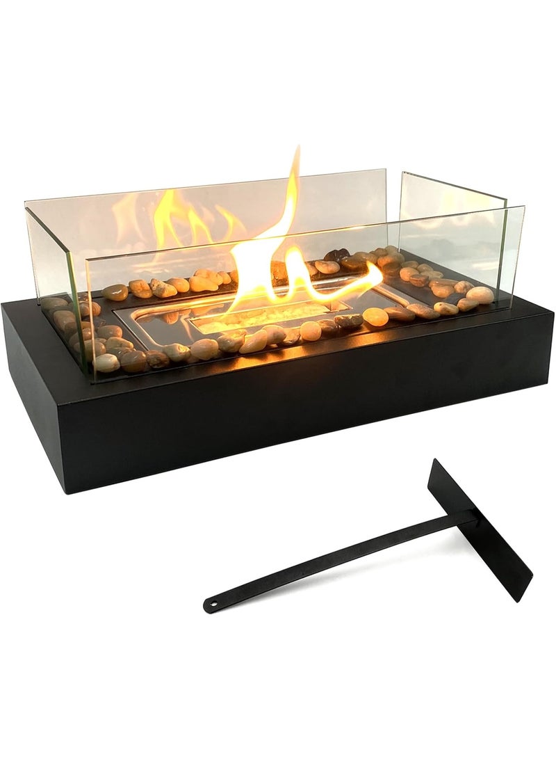 Apustim Tabletop Fire Pit with Pebbles and 4 Panels Compact Indoor/Outdoor Tabletop Fire Pit Ideal for Making Cotton Candy Sandwich Cookies，Parties，Patio Camping Decor，Gift Ideas （Black） - Image 1